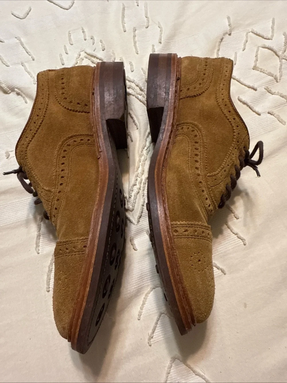 Allen Edmonds Tan Suede Wingtip Derbys with Brown Laces